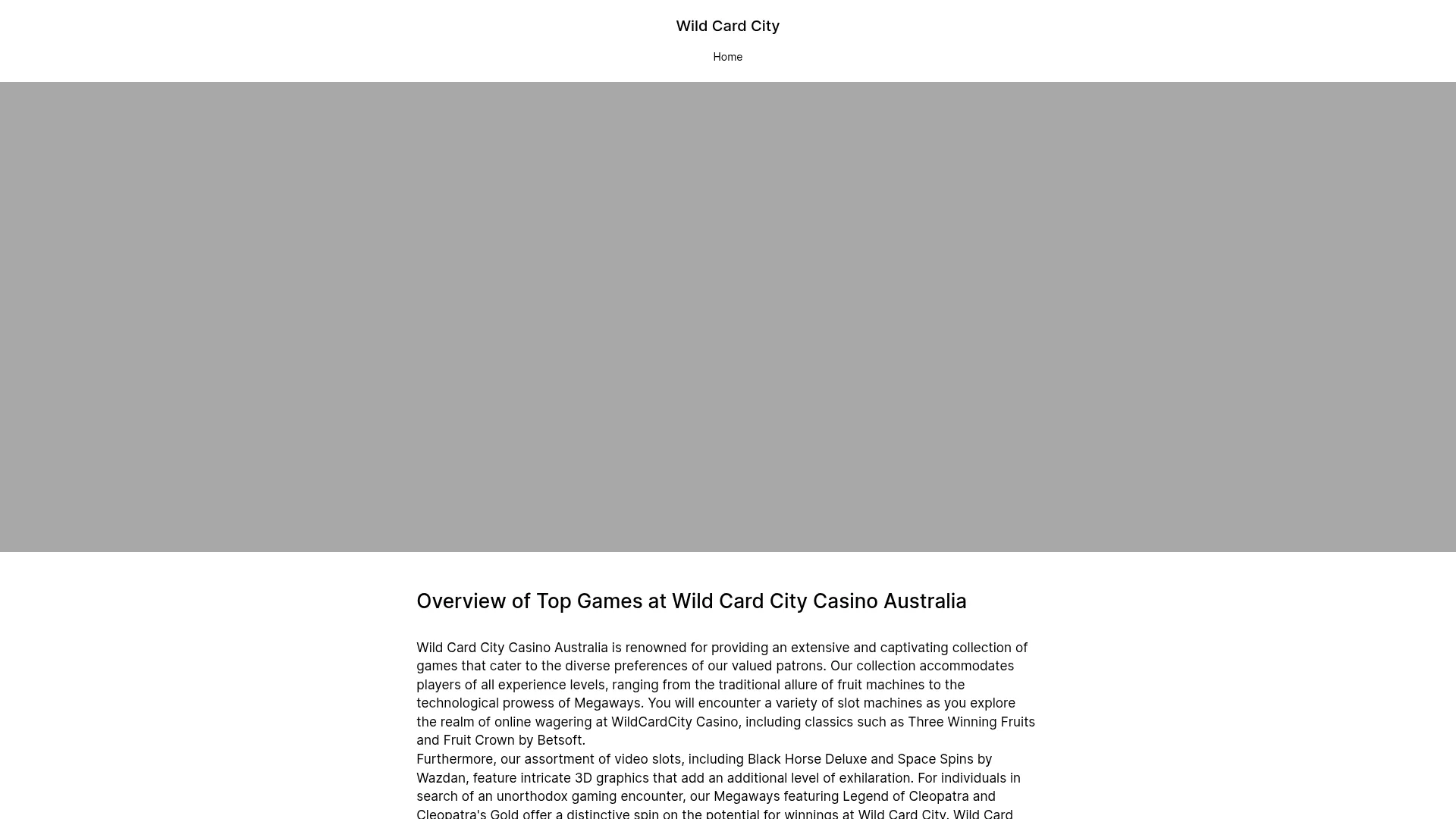 Wildcard City Casino desktop experience with AUD banking, casino entertainment and player support
